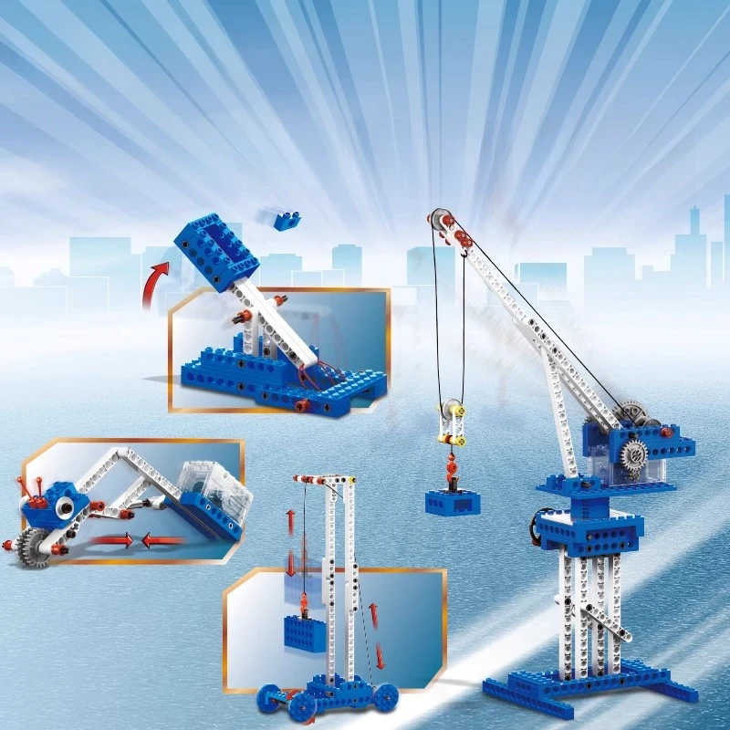 SEMBO-grúa mecánica de potencia, bloques de construcción creativos hechos a mano, vehículo de ingeniería ensamblado, engranaje, rompecabezas, juguete, modelo, regalo de cumpleaños