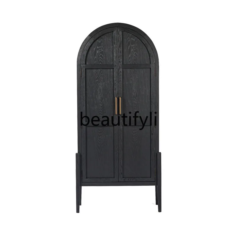 

American rural retro bookcase living room partition cabinet French black premium sense