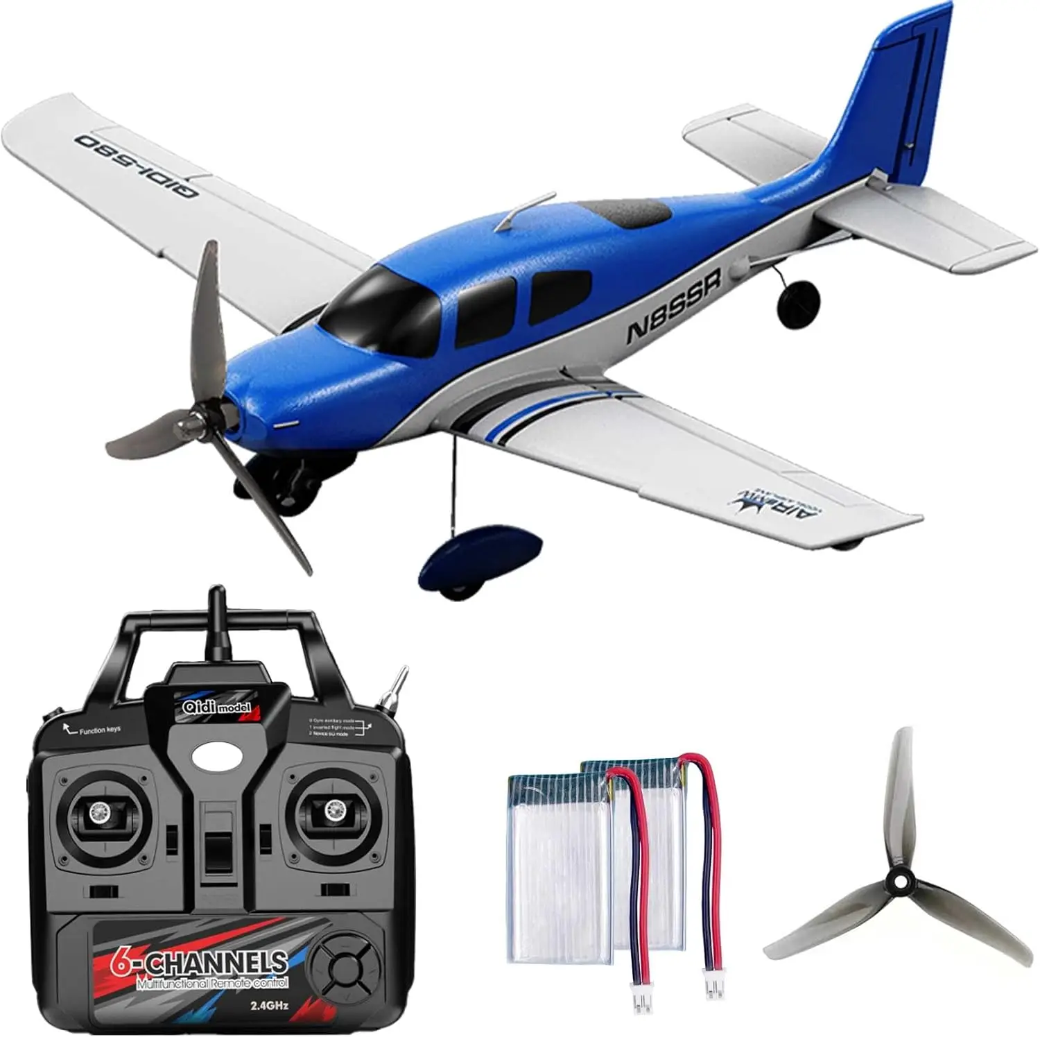 QIDI 580 5-Channel Off-Road RC Plane 3D Stunt Fixed Wing One-Key Hanging Wind Resistant Flight Control for Beginners 3.7V 600mAh