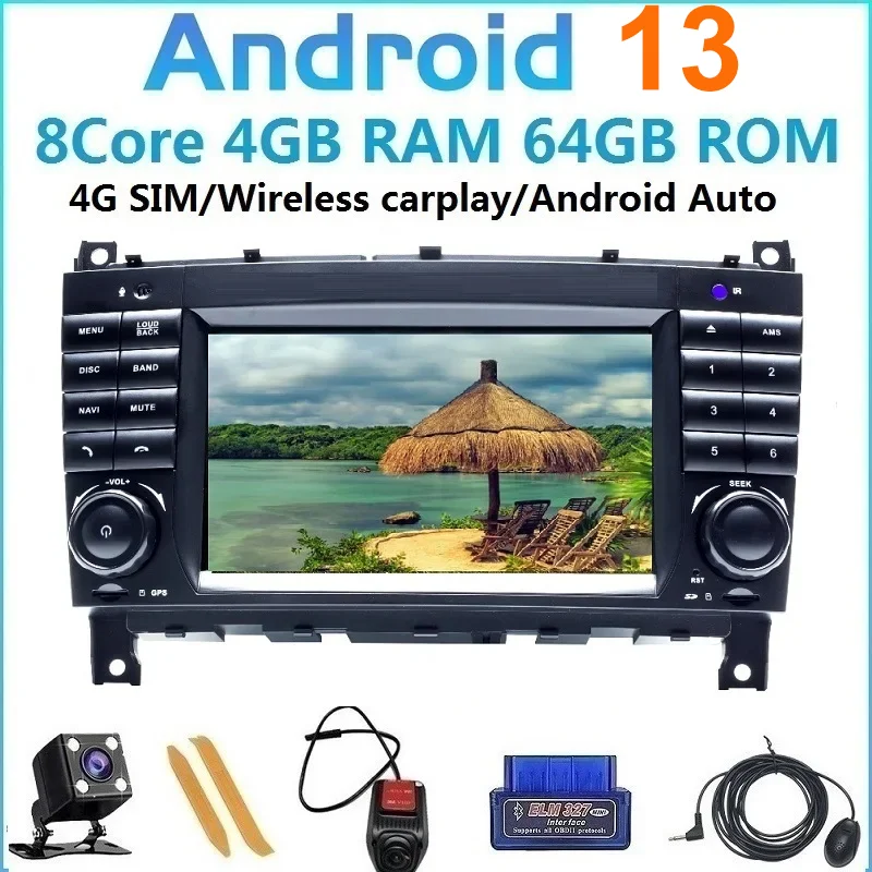 

4G SIM Carplay Android 13 Auto Radio For Mercedes Benz C Class W203 2004-2007 CLK W209 Car GPS Navigation Multimedia Player NoCD