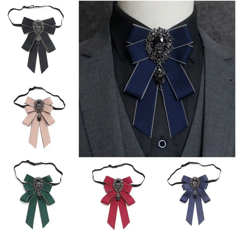 Luxury Ribbon Ribbon Bowtie Crystal Rhinestone Ribbon Bow Brooch Handmade Fabric Cloth Art Bow Tie For Men and Women