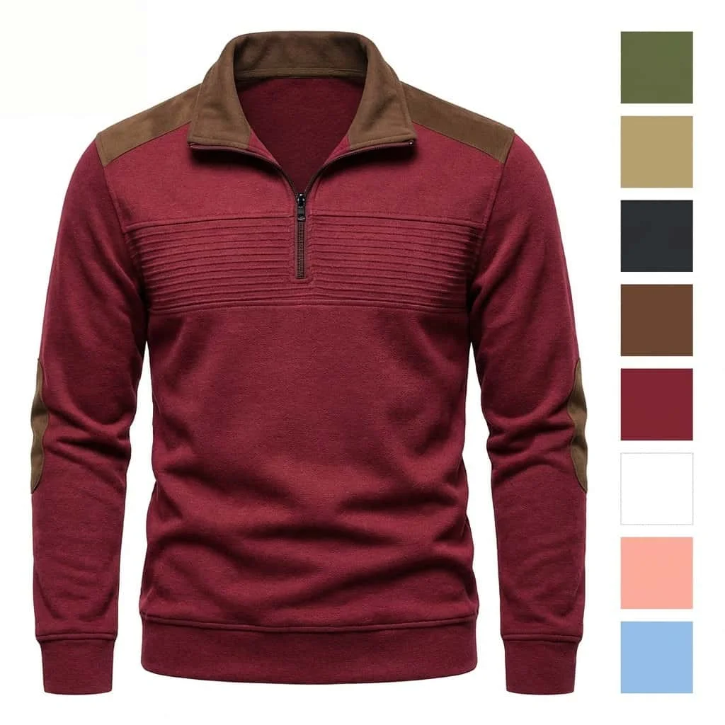Spring and autumn solid color sports long-sleeved tops for men, fashionable and casual stand-up collar outdoor men's pullover