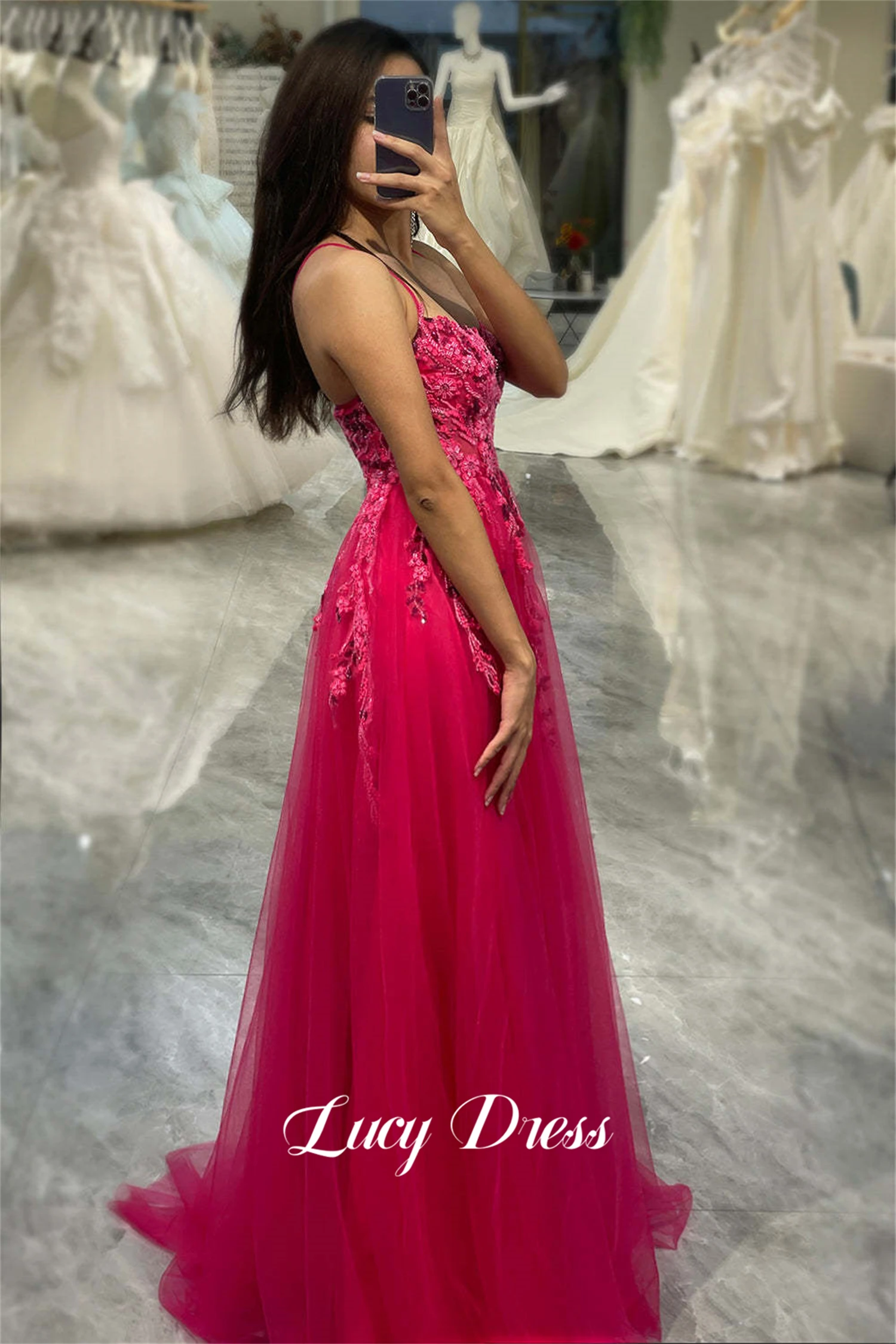 Lucy Ball Gown Line A Up Dress Flower Decoration Mesh Elegant Woman Ceremony Dresses 2024 Wedding Evening Prom Cocktail Party