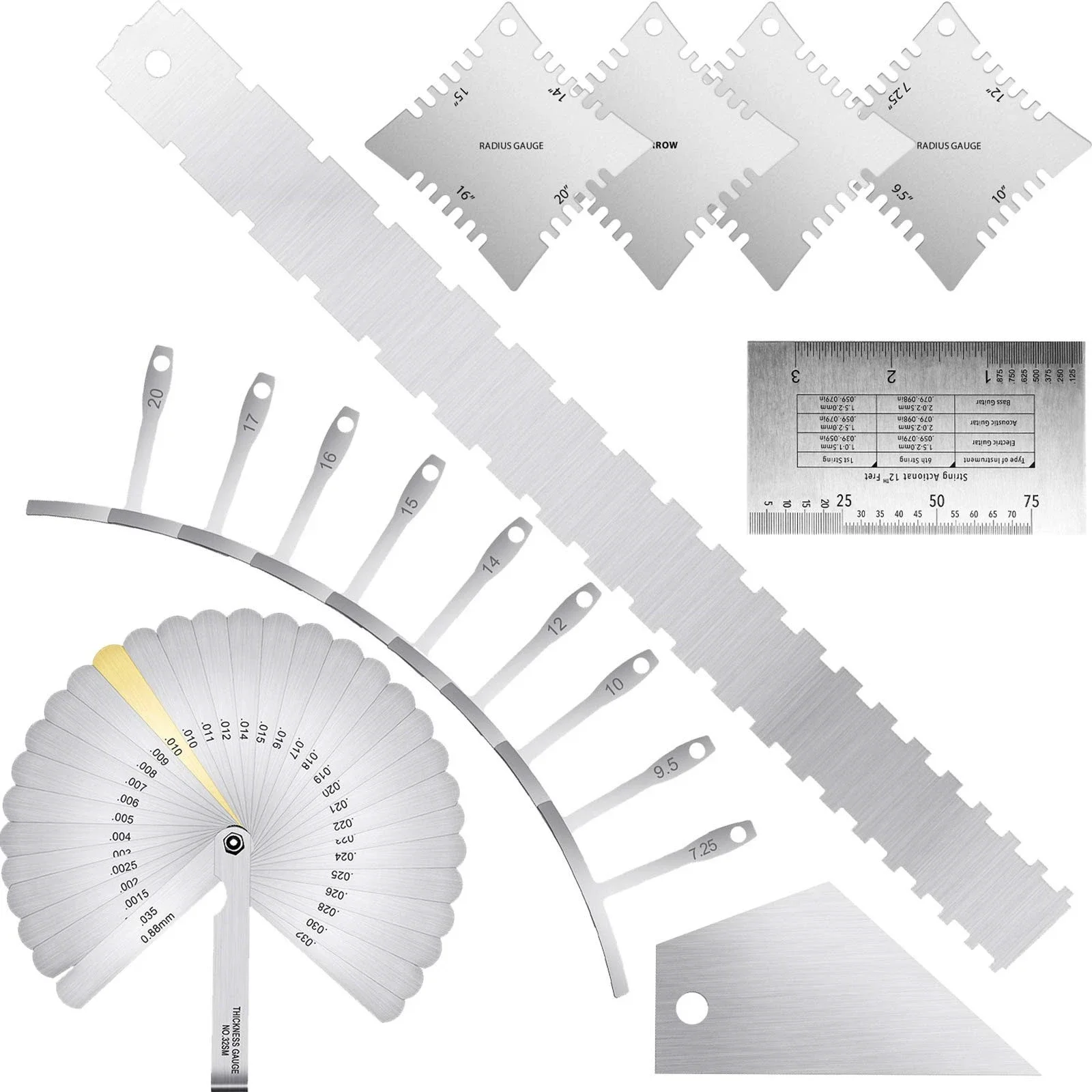 

Guitar Luthier Measuring Tools Kit String Action Ruler Understring Radius Gauge Guitar Repair Scale Stainless Steel Set