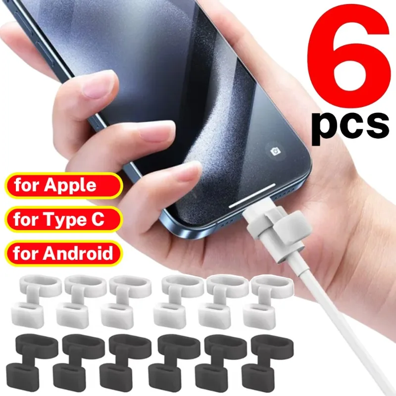 

6/3PCS Type-C Lighting Data Cable Dust Plug Cover Silicone Anti-Lost Dustproof Charging Line Protector Cap TypeC Port Dust Plugs