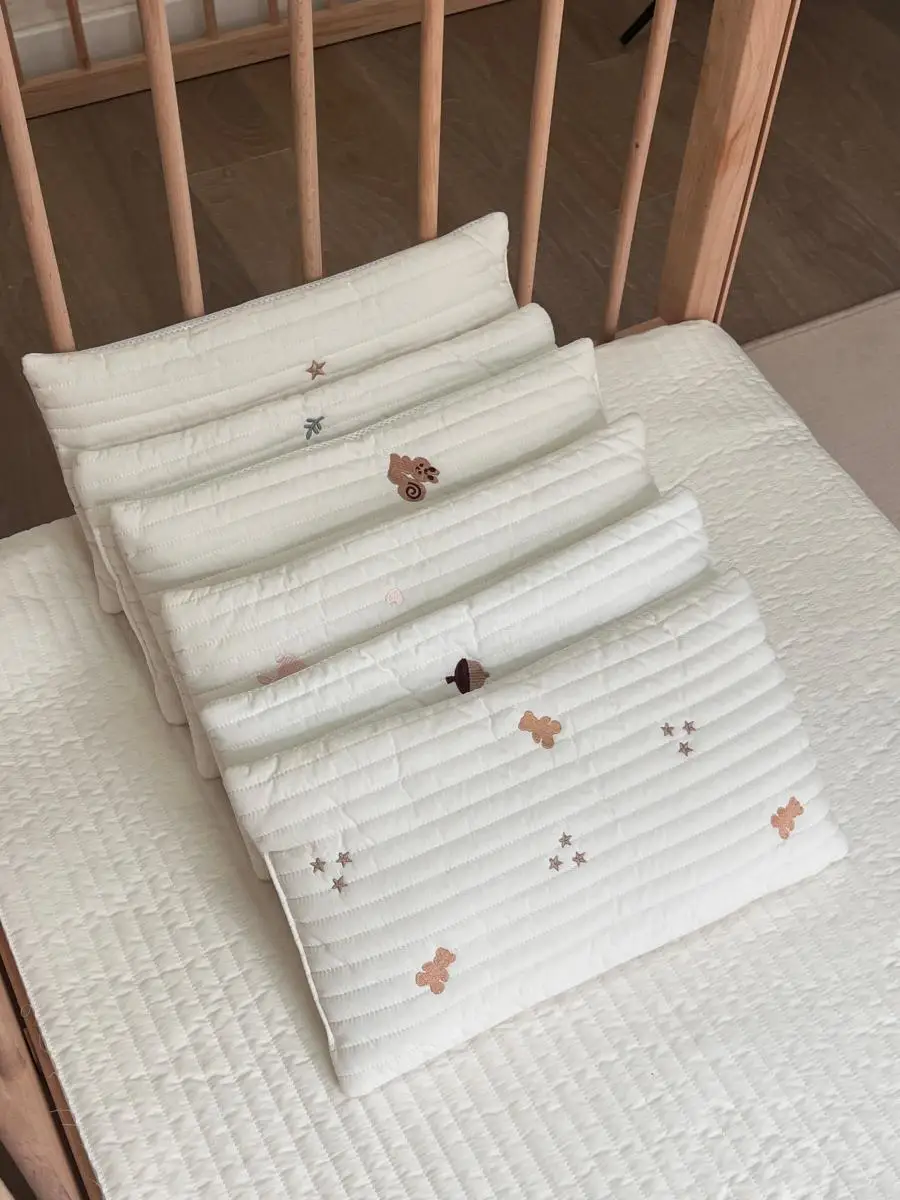 1 قطعة وسادة الطفل الأبيض التطريز القطن تنفس وسادة مسطحة الوليد وسادة رياض الأطفال قيلولة وسادة مناسبة للاستخدام اليومي #2