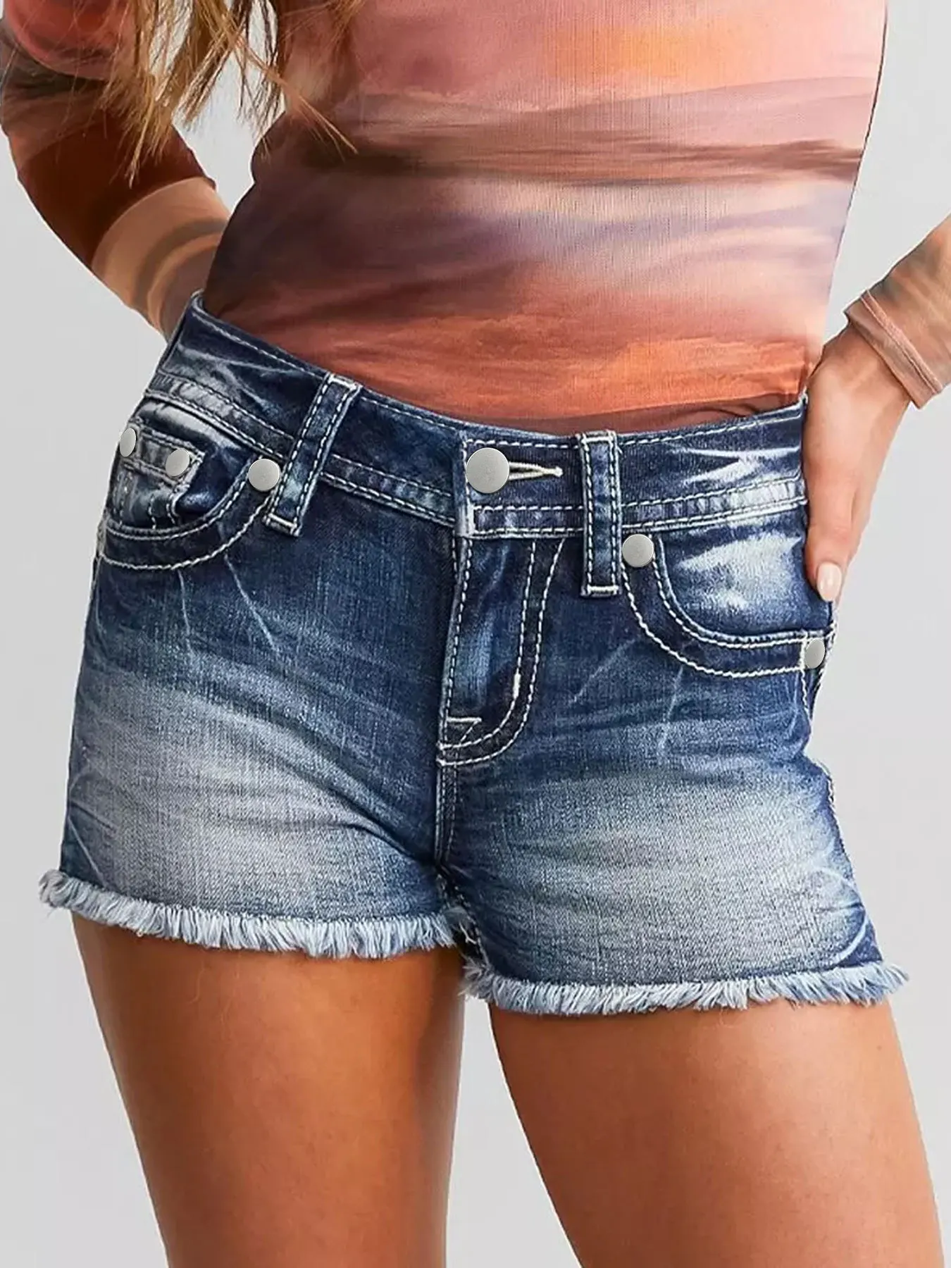 

Women'S Casual Denim Shorts High Rise Distressed Rolled Hem Jeans Shorts With Pocket Summer Women Shorts Athletic Sexy
