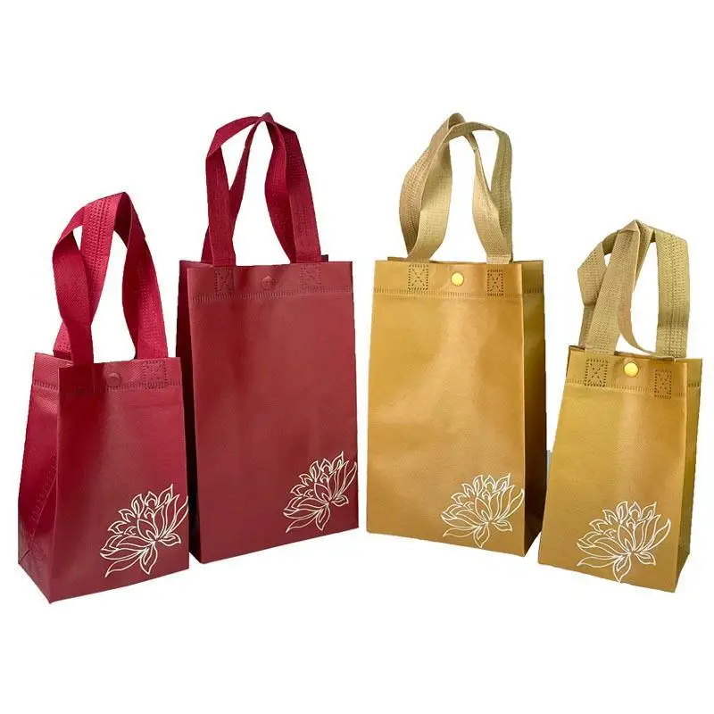 Waterproof Reusable Nonwoven Gift Bags Lotus Pattern Snap Closure Durable Totes for Bridal Party Favor Gifting