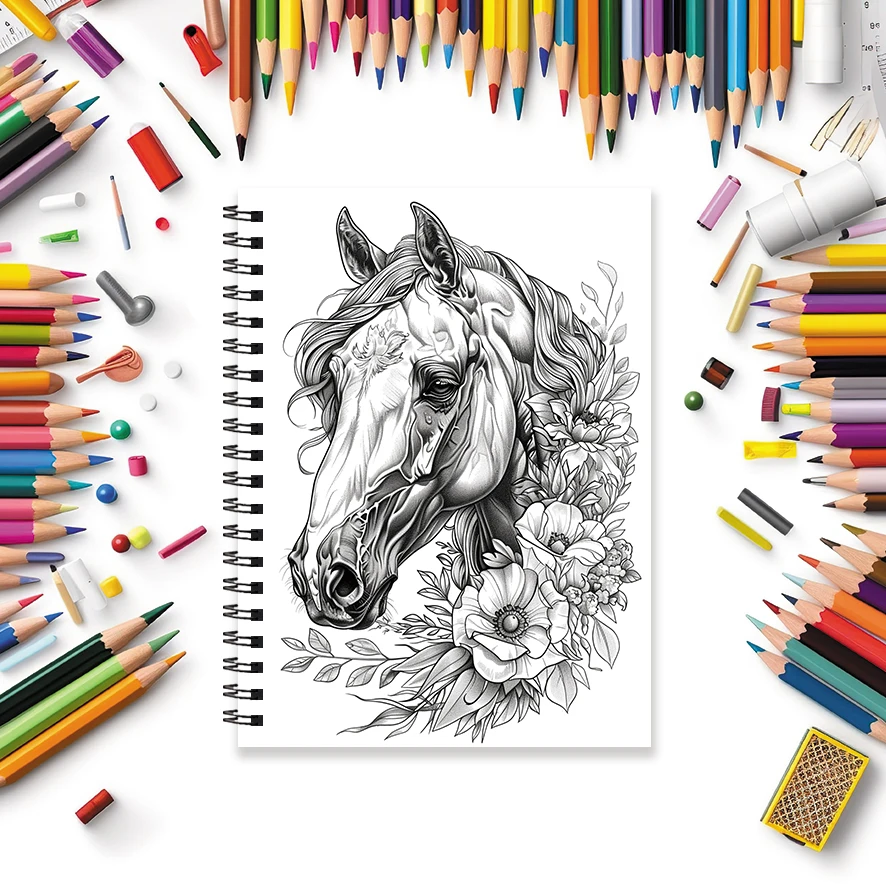 Coloring Book - 8.3 x 11.2 inches 32 pages War Horse Coloring Book - Ideal gift for family or friends