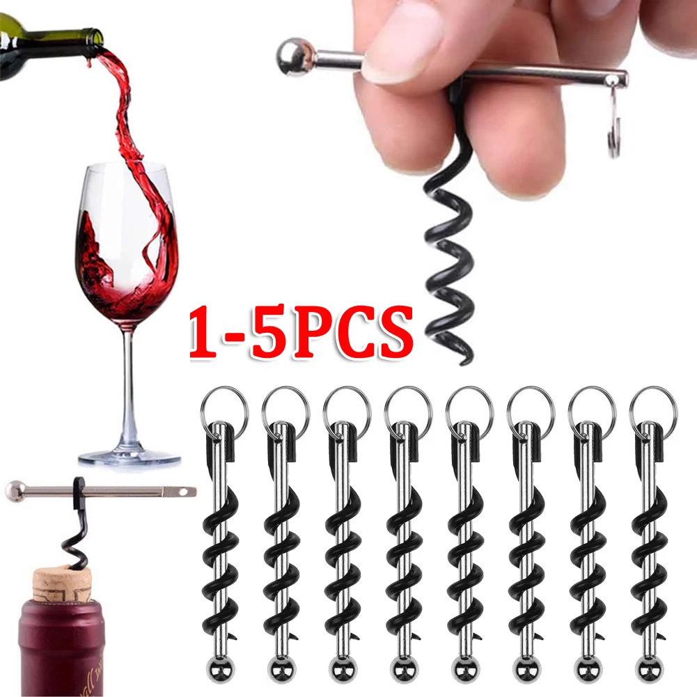 1-5pc Mini Pocket Red Wine Bottle Opener Stainless Steel Corkscrew Bottle Opener with Ring Keychain Outdoor EDC Camping Tools