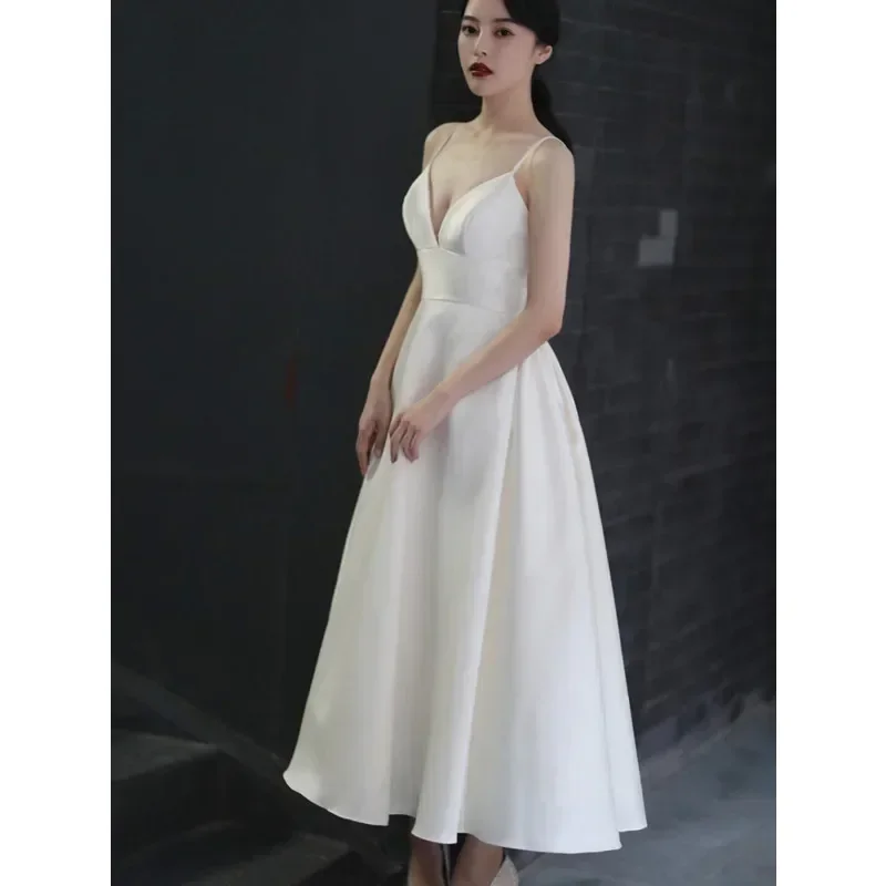 Атласное легкое свадебное платье, простое 2023, новое маленькое белое тонкое платье для невесты для путешествий и фотографии для девочек