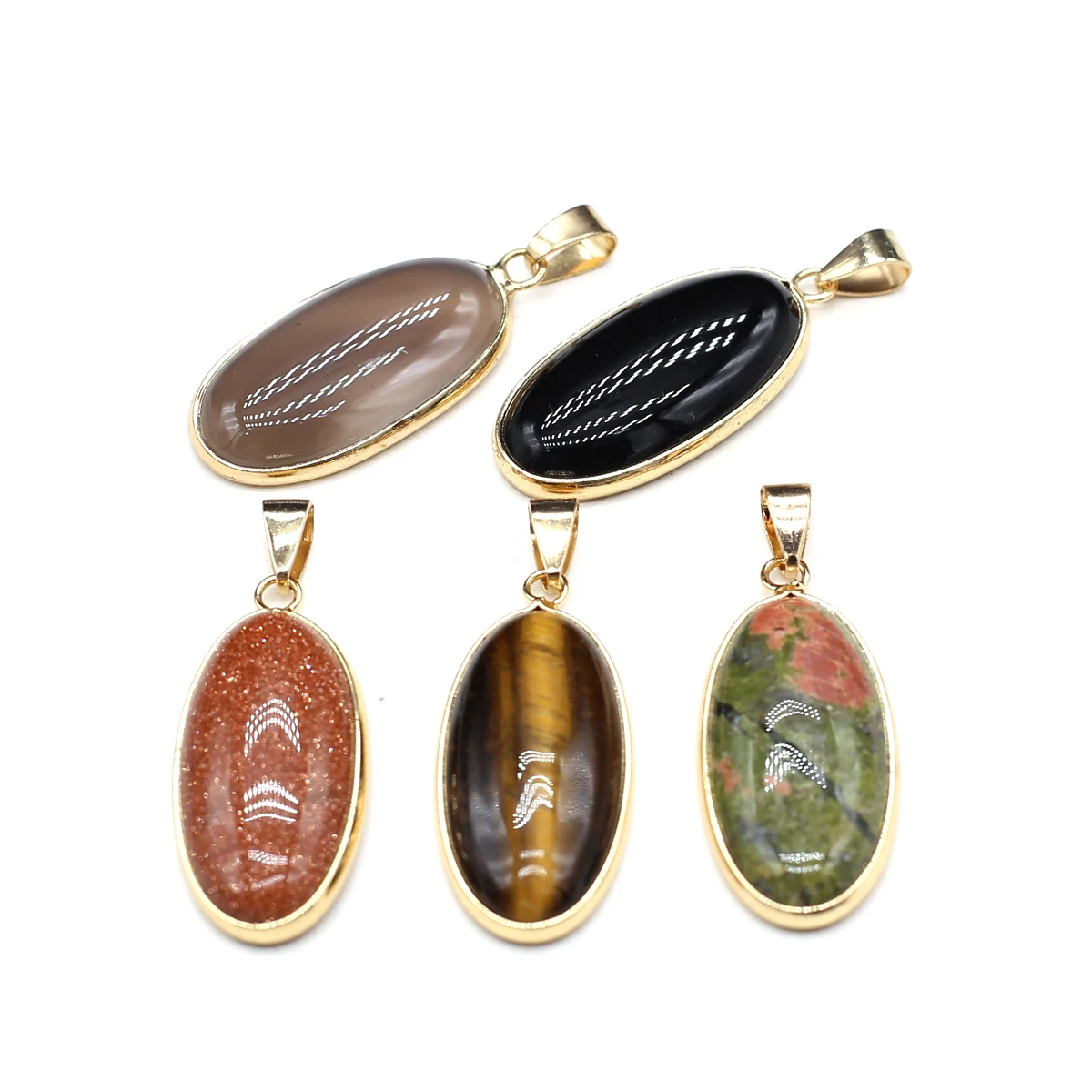 Natural Stone Pendants Agates Necklace Oval Shape Unakite Tiger Eye Stone for Jewelry Making Good Quality Gift