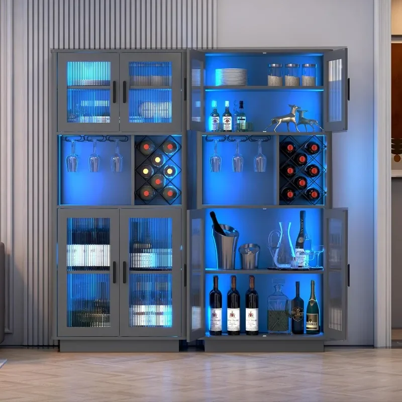 LVSOMT LED Wine Bar Cabinets with Removable Wine Rack, Bar Cabinets for Liquor with Light Motion Sensor, Kitchen Cabinet Storage