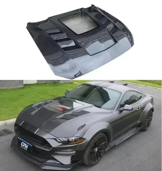 

Новый! Для Ford Mustang 2018 2019 2020 2021 2022, настоящее углеродное волокно и FRP, передняя прозрачная крышка капота двигателя