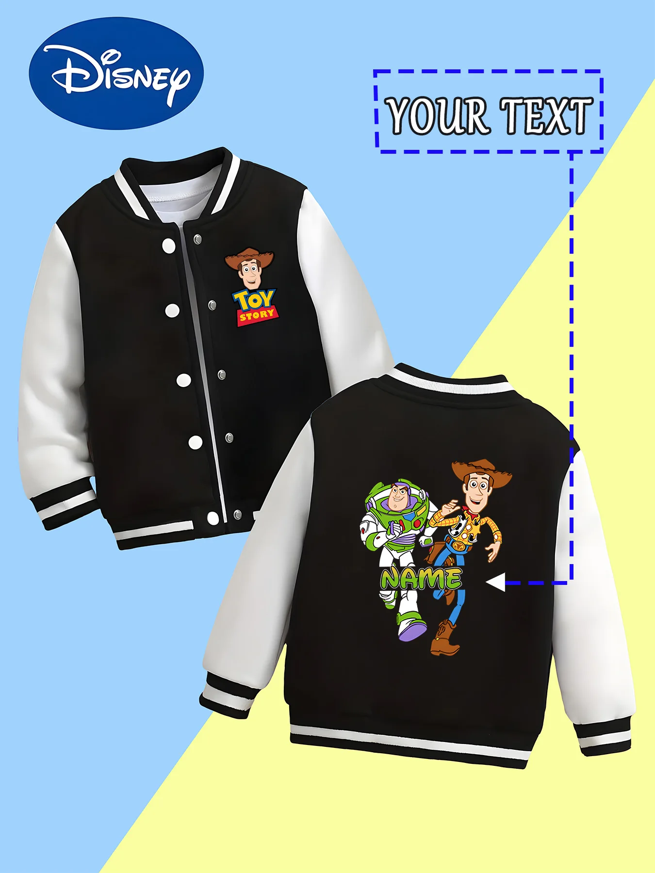 

MINISO Disney Boys Baseball Jacket - Printed with the two male protagonists of Toy Story, Woody and Buzz "adventure side by side