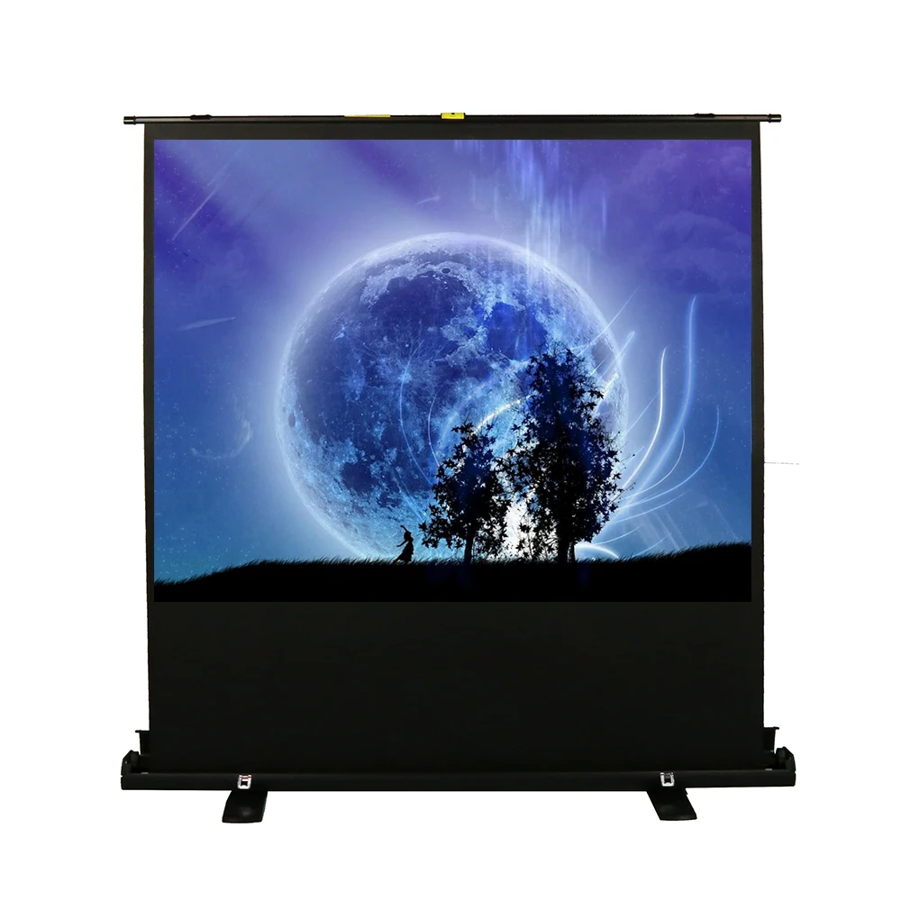 White 100 80 Inch 4:3 16:9 Portable Projection Screen Home Use Pop Roll Retractable Floor Standing Rising Long Shape With Stand