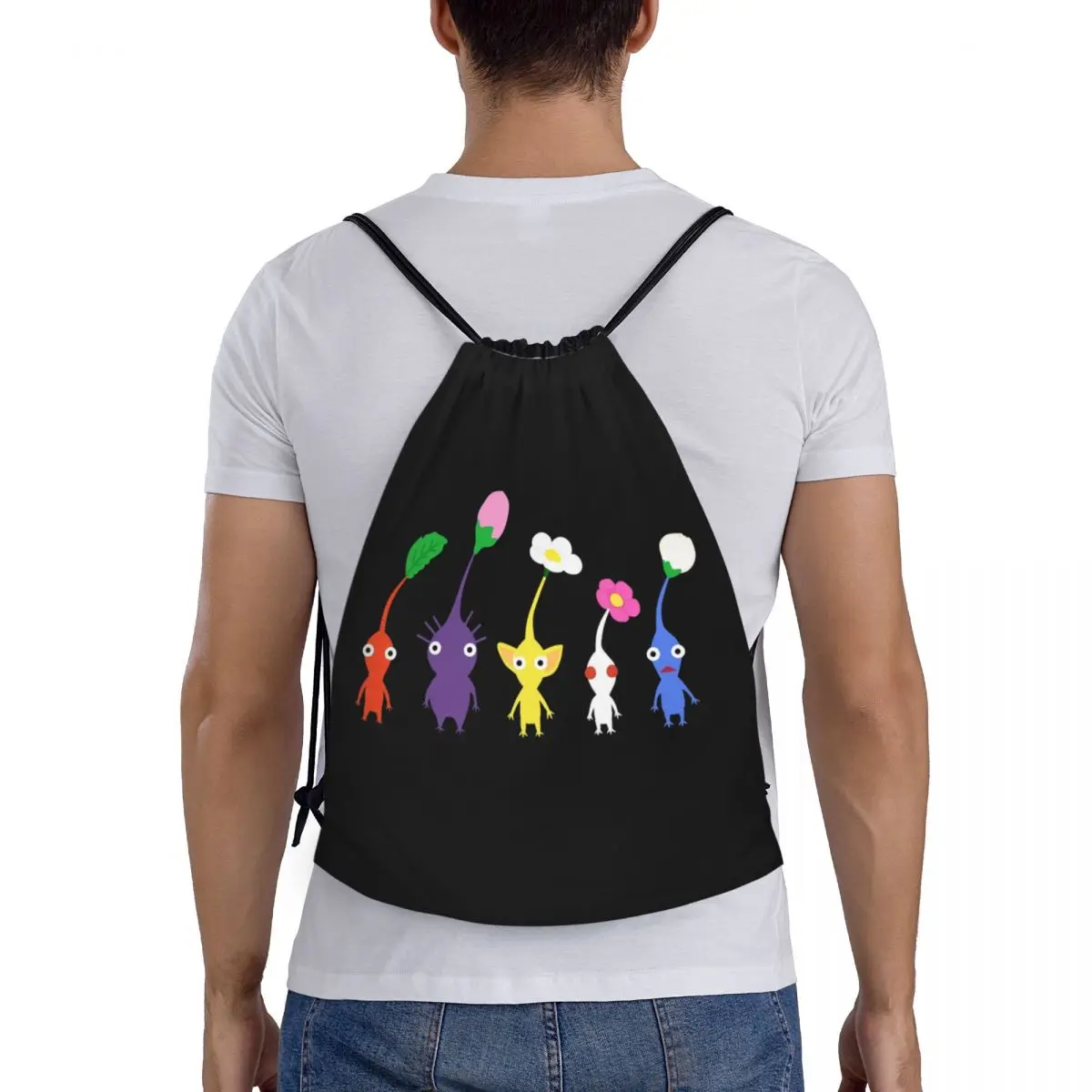 Tas Serut Pikmin Permainan Kartun Animasi Kustom Pria Wanita Ringan Ransel Penyimpanan Olahraga Gym Monster Tanaman