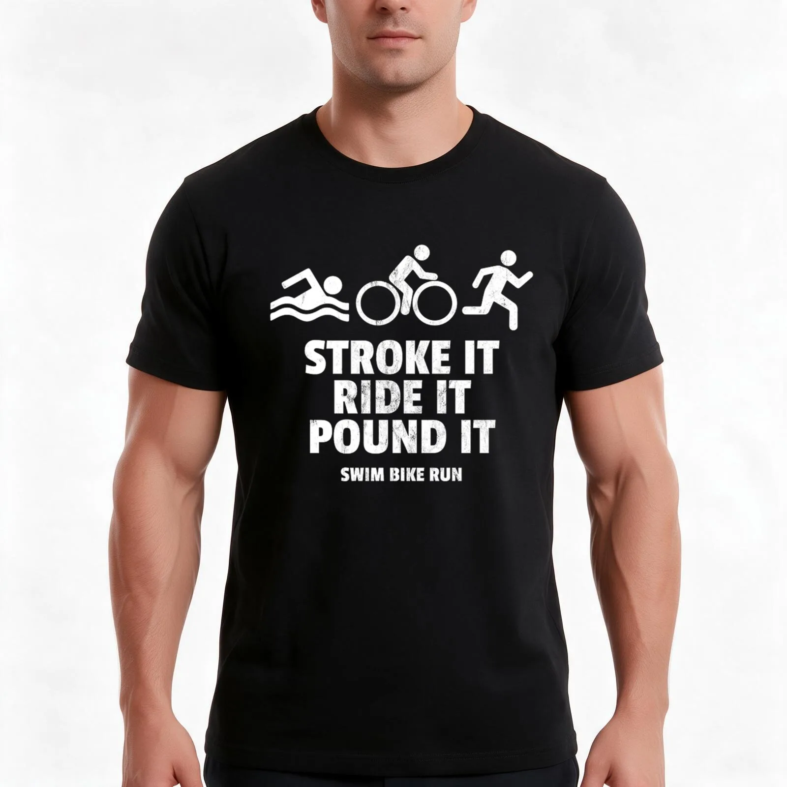 stroke it ride it pound it funny triathlon T-Shirt, Summer Casual Cotton Tee, Oversized Streetwear Tops, Vintage Graphic Print