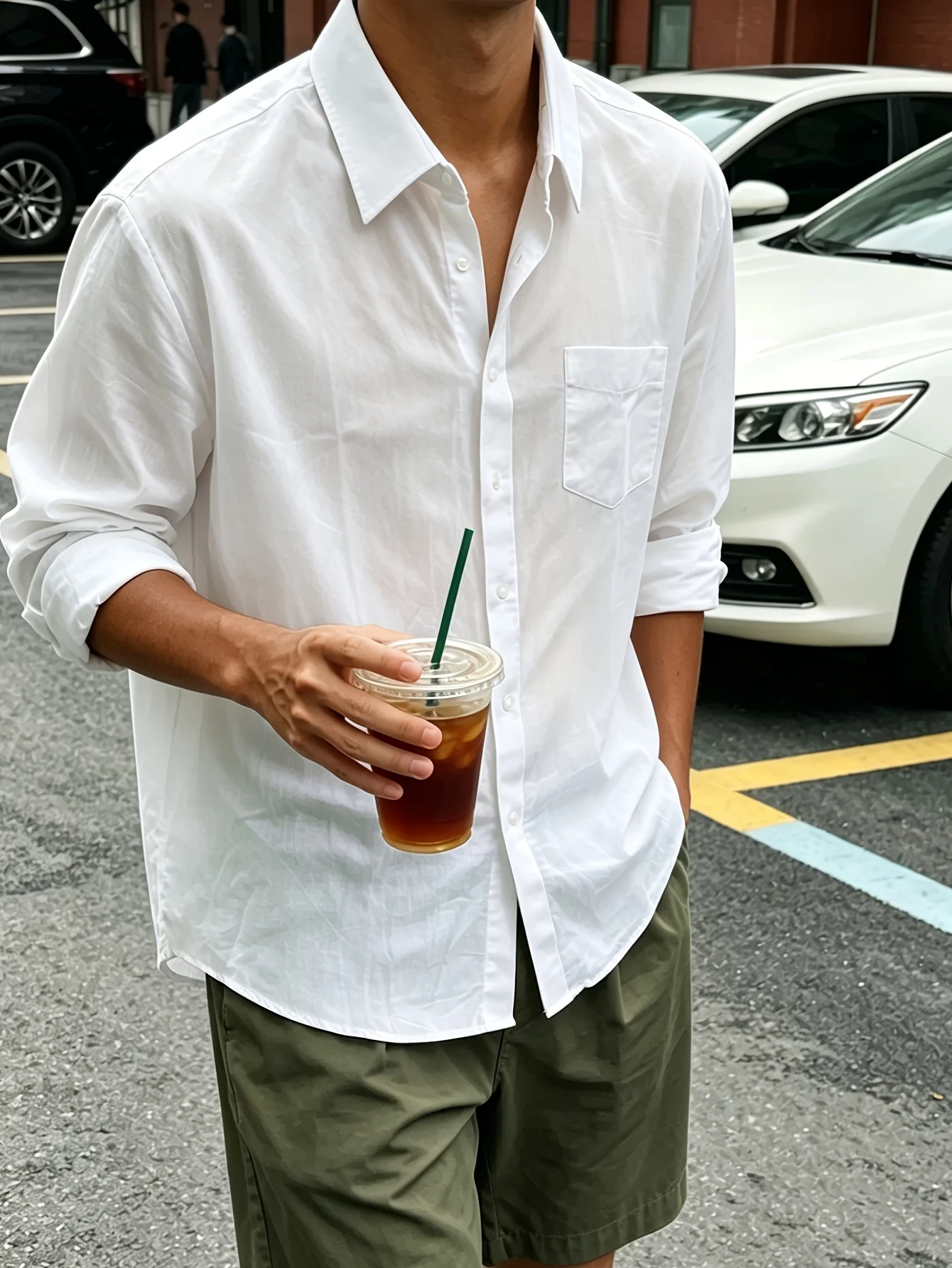 FGKKS Men Casual White Shirt Fashion Brand New Breathable Long Sleeve Cotton Basic Male Summer Thin Cool Mens Shirts