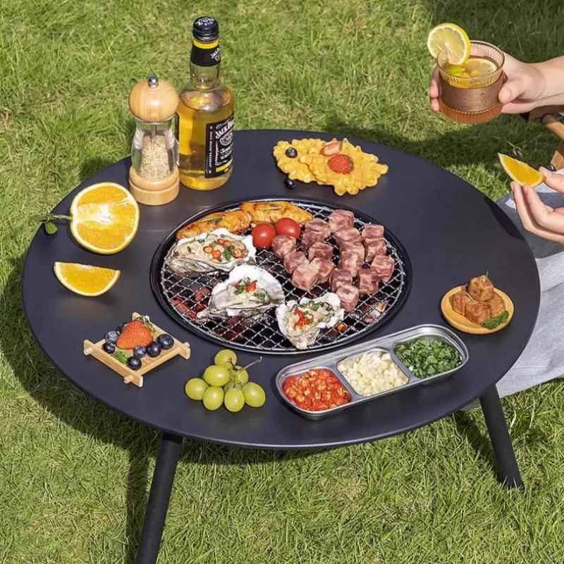 Outdoor BBQ Grill Portable Folding BBQ Table Barbecue Field Courtyard Cooking Tea Table