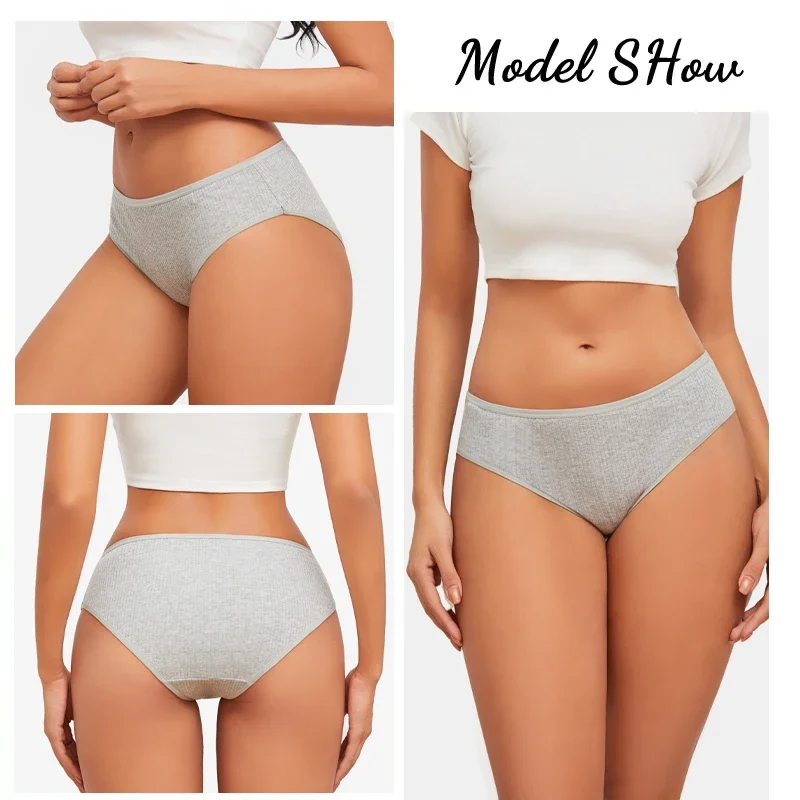 7Pcs/Set High Quality Cotton Fabric Panties For Women Sexy Solid Color Screw Thread Mid Waist Underwear Seamless Cozy Lingerie