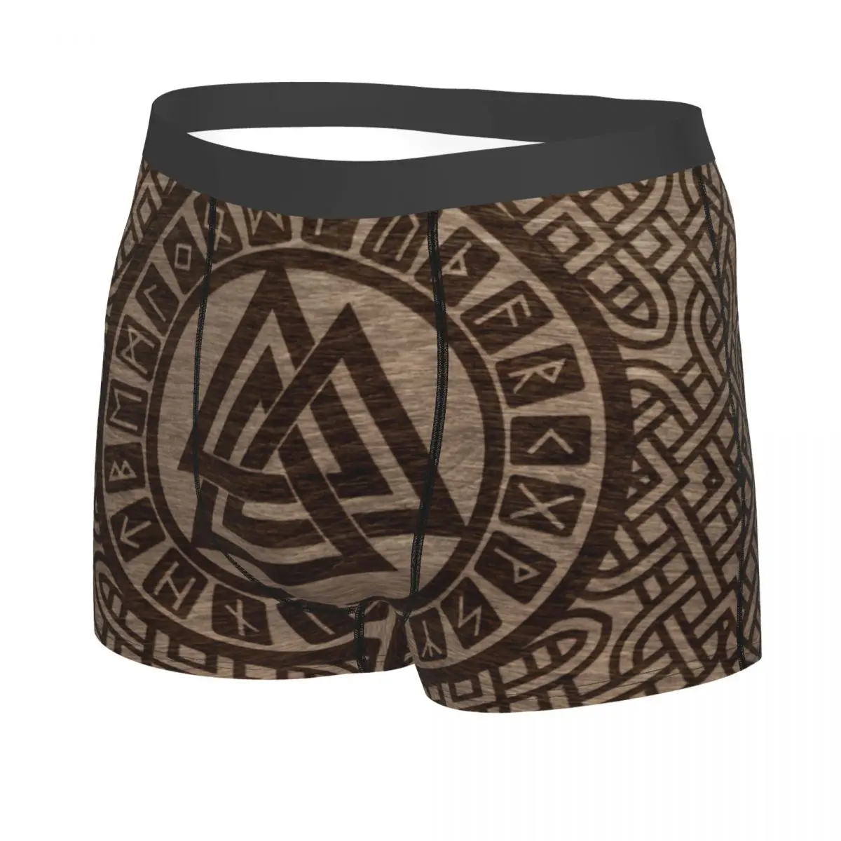 Fashion Valknut Symbol And Runes On Wood Boxers Shorts Underpants Male Comfortable Norse Viking Odin Briefs Underwear