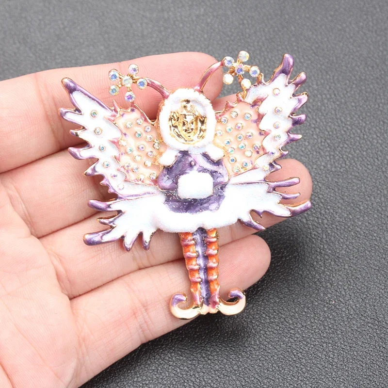 Whimsical Fairy Brooch with Rhinestones & Enamel Colorful Fantasy Pin