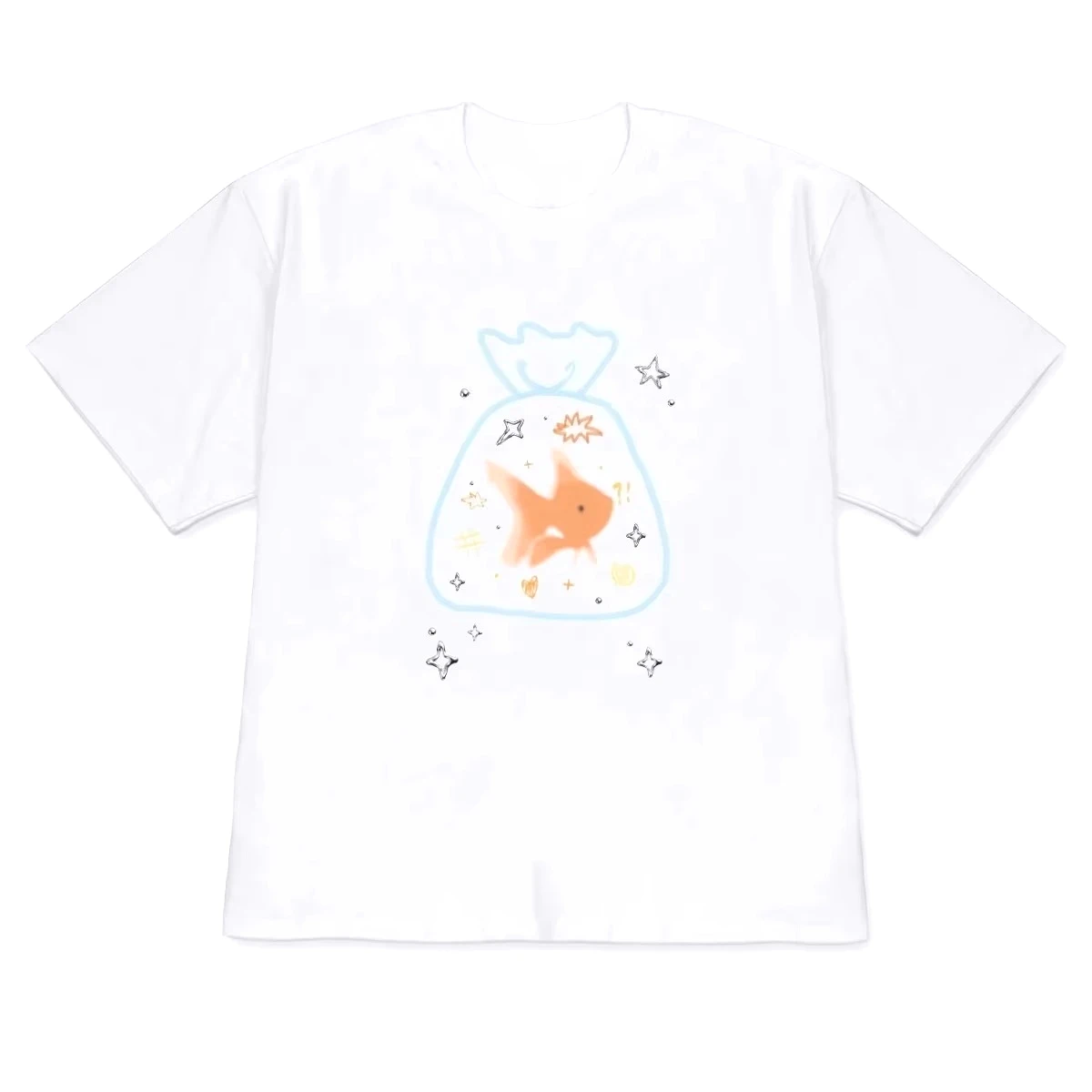 Kawaii Goldfish in A Bag Graphic Women's Y2K Clothing Cute Hand-Drawn Casual Sale Top Women's Clothing with Aesthetic Clothes