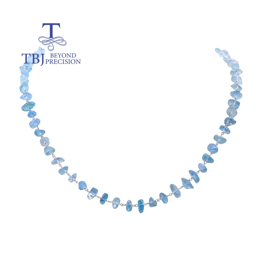 

925 sterling silver handmade aquamarine rough gemstone necklace, a unique design of exquisite jewelry
