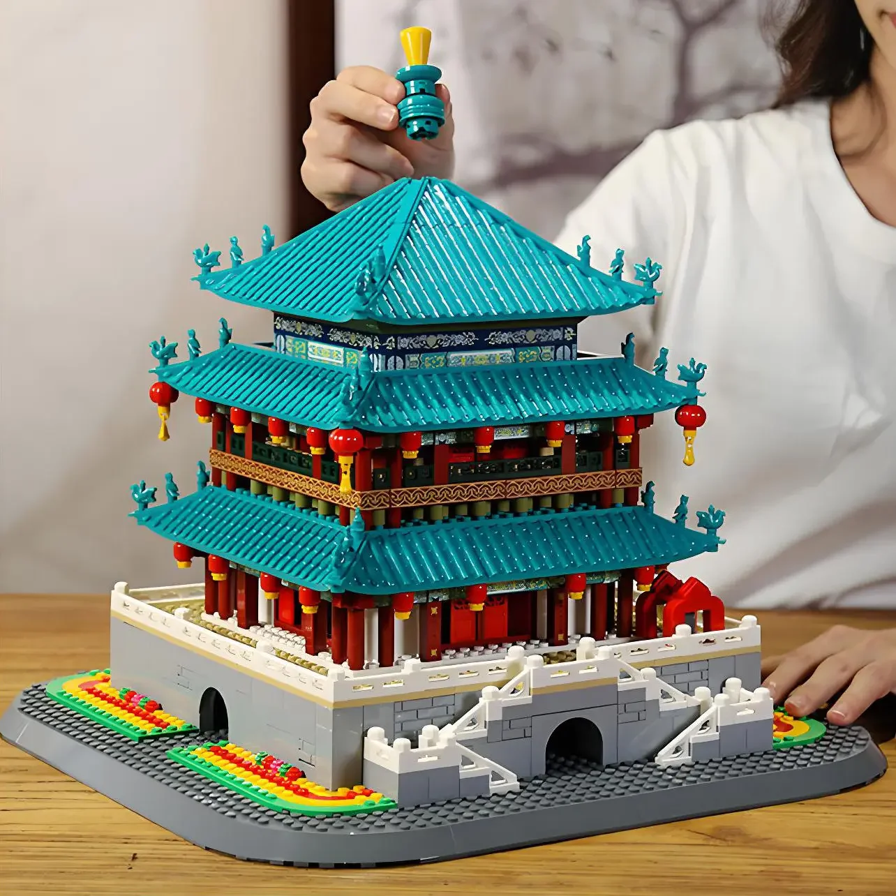 Millennium old city Xi'an Bell Tower compatible with small particle building blocks, puzzle toys, children's assembly gifts