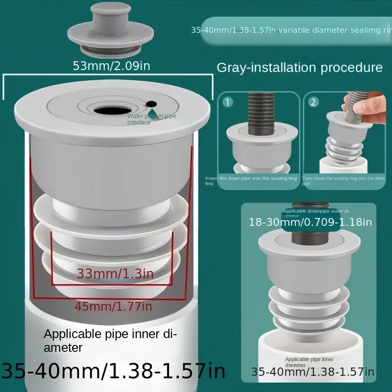 1PC Anti-backflow Odor Prevention Device For Sewer Pipes Kitchen Sinks Washing Machines Silicone Sealing Ring Drain Plug