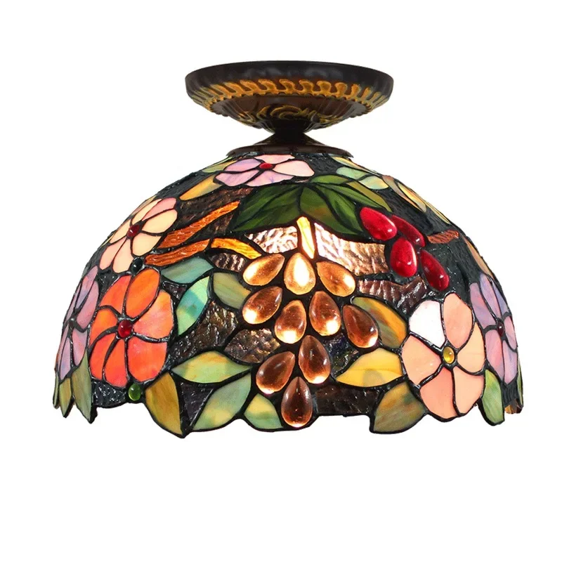 

0CM pastoral grape flower stained glass dining room bedroom aisle corridor glazed bead ceiling light