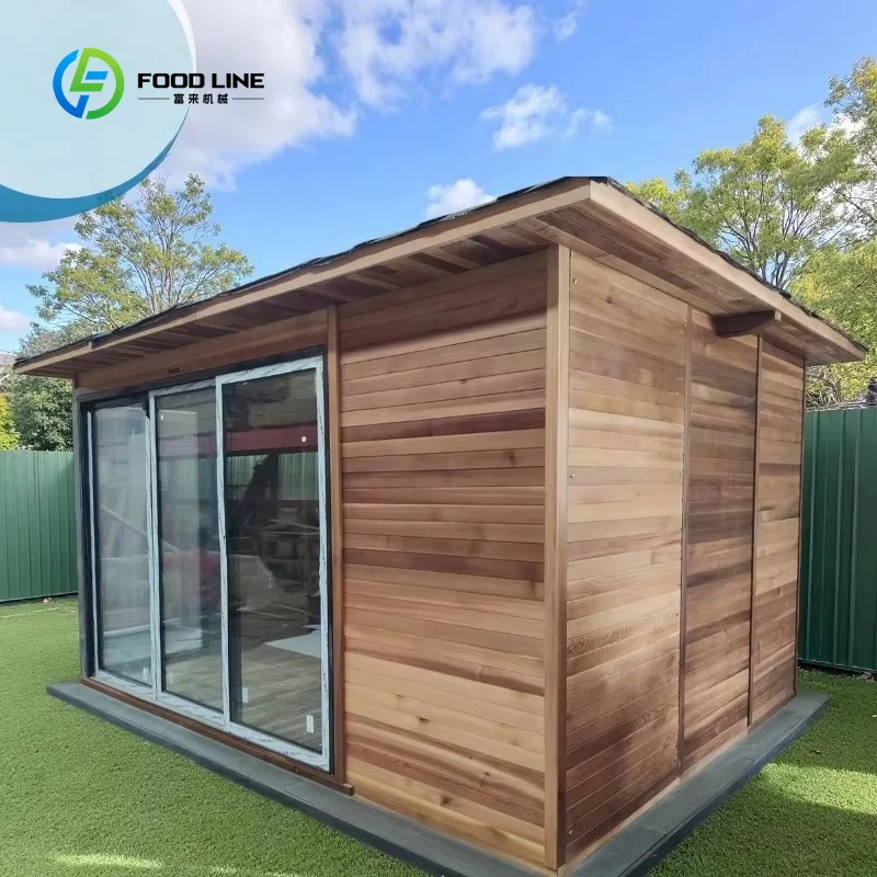 Customized Built-in Lounge Chair Outdoor Traditional Sauna Room with Wet & Dry Room Solid Wood Sauna Cabin for Villa Backyard
