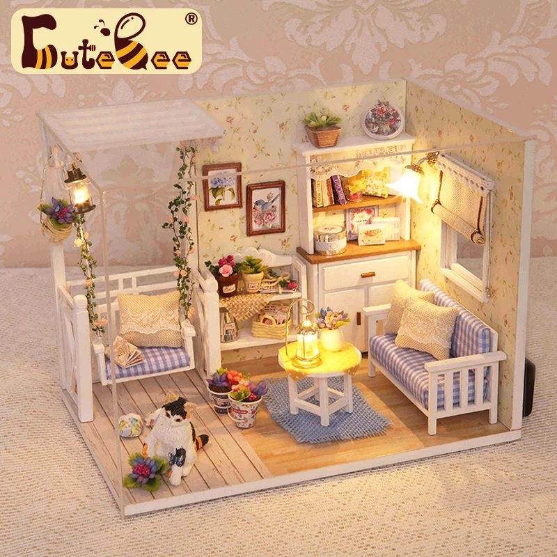 CUTEBEE-Casa de bonecas para crianças e adultos, casa de bonecas artesanal em miniatura, Kits de construção, brinquedos com móveis, presente de Natal 1:24 CUTEBEE-Casa de bonecas para crianças e adultos, casa de bonecas artesanal em miniatura, Kits de construção, brinquedos com móveis, presente de Natal 1:24
