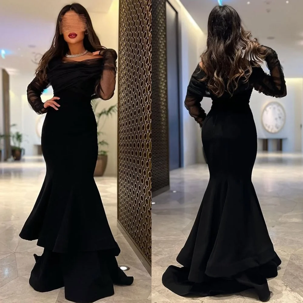 تخصيص جودة عالية مطابقة جيرسي Ruched حورية البحر خارج على الكتف فساتين طويلة فساتين مناسبة مخصصة الأحجام المتاحة