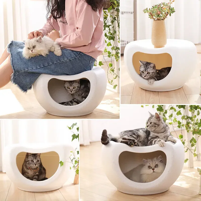 Stools Ottomans Cat Nest Winter Warm Closed Pet Stool 4 Seasons Washable Cats Bed Dogs Nest Cats Supplies Pouf Furniture Bench