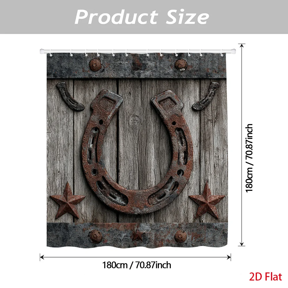 Rustic Horseshoe Shower Curtain Industrial Wood Wall Decor Steampunk Bathroom Grunge Waterproof Curtains 180x180cm