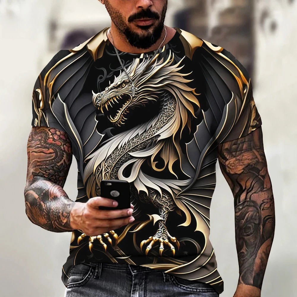 

Men's T-Shirt Fashion3d Dragon Print T Shirtvintage New Year Short-Sleeved Oversized Streetwear Tees Summer Casual Men's Tops