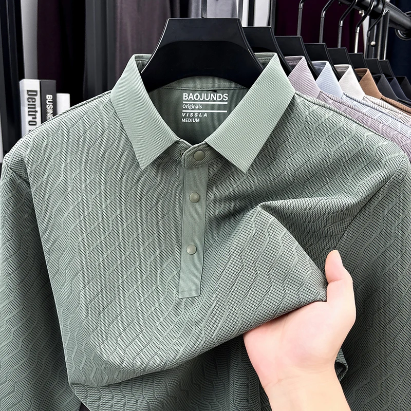 Designer-Marken-Poloshirt für Herren mit Aufdruck, Herbst-Neuheit, Lässiges Einfarbiges Langarm-Revers-T-Shirt, Luxuriöse Business-Herrenbekleidung – Detail 5