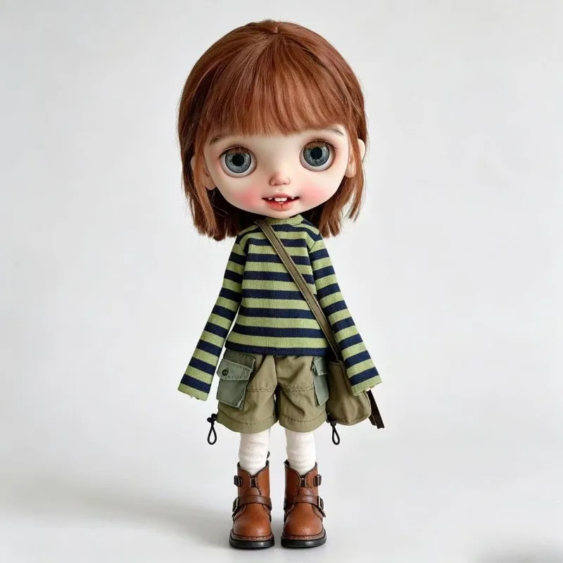 3pcs Set Green Blythe OB22 1/6 Scale Doll Clothes Set Cartoon Style Outfit for BJD Little Six Doll Accessories