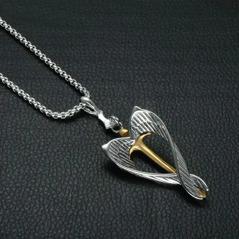 Stainless Steel Classic Winged Sword Cross Pendant     Men's Wing Cross Pendant