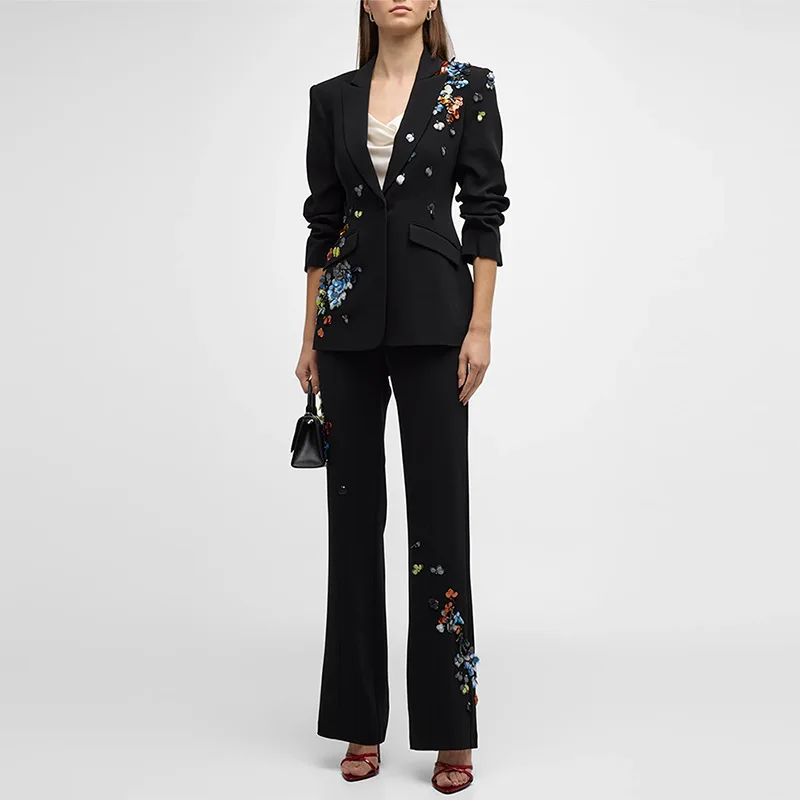 

2024 Luxe Sequin Single-Button Blazer and Pant Set – Celebrity-Inspired Colorful Two-Piece Suit"