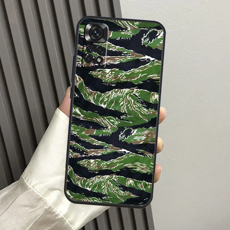 Humor Tiger Stripe Camo Army Camouflage Case For Xiaomi Redmi Note 10 11 12 Pro 8 9 Note 11S 10S Redmi 12C 9C 10A 10C Cover