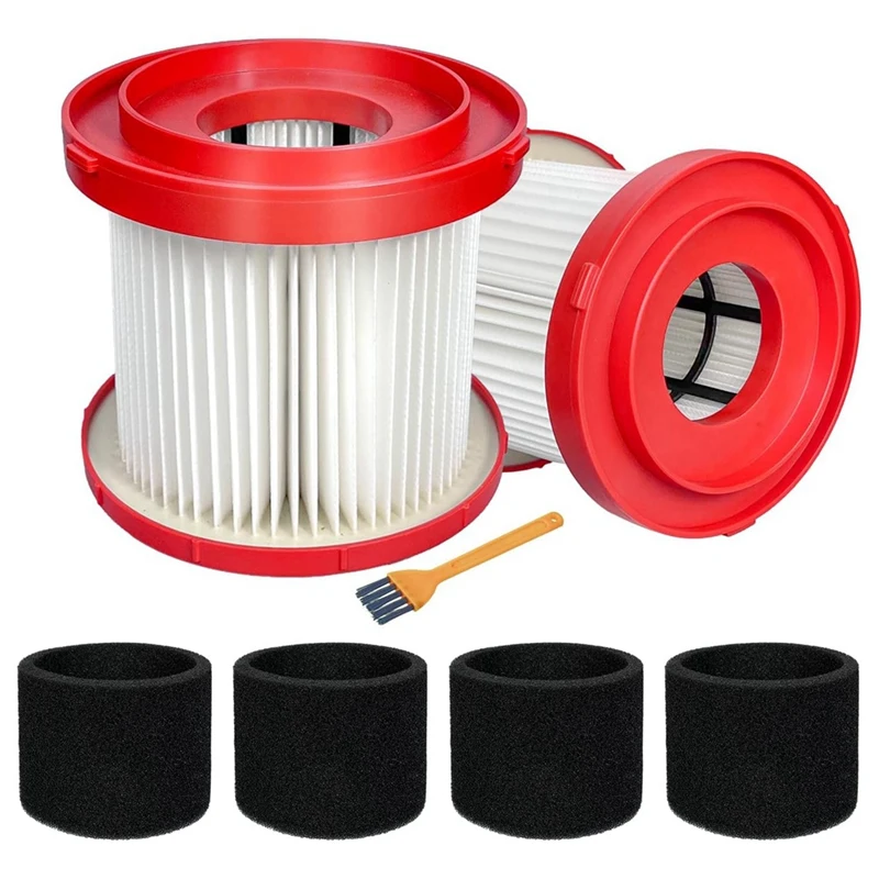 

2Pack 49-90-1900 HEPA Filter For Milwaukee Cordless M18 Vacuum 0780-20 0880-20,With 4 Foam Sleeve Filters&1 Brush