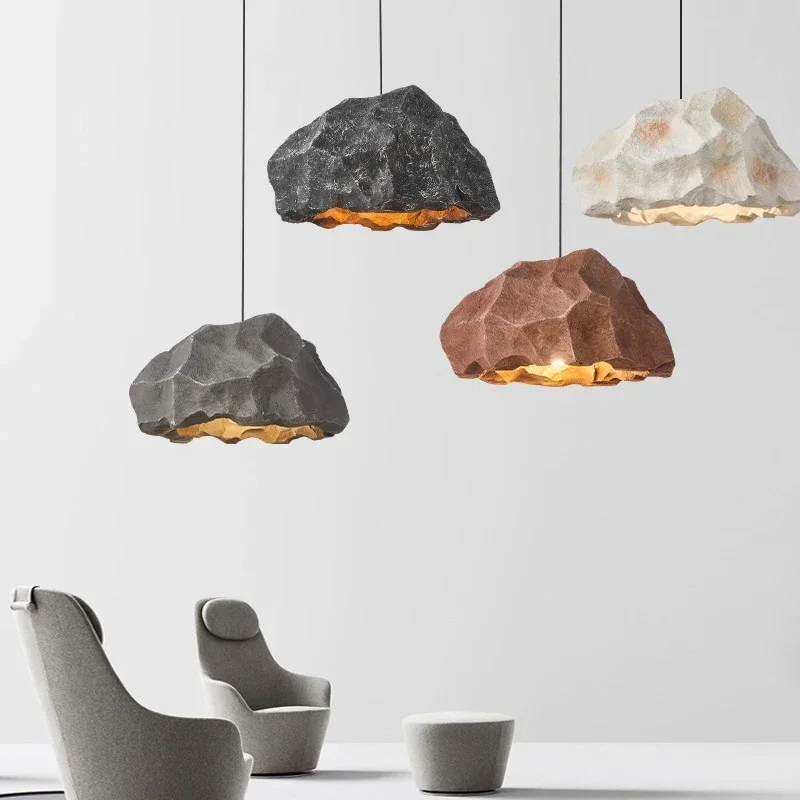 Simple Mire High Density Polystyrene Sandy Finish Nature Hand-Made Craft Mud Mire Italy Style E27 Resin Rock Stone Pendant Lamp