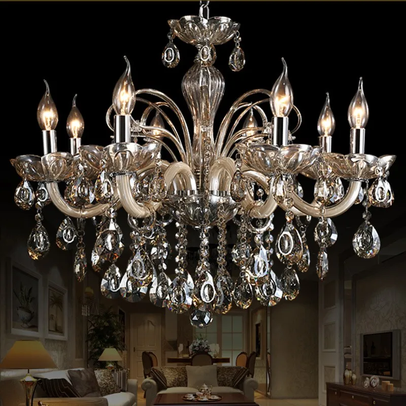 New Modern Candle Cognac Color Crystal Chandelier Living Room Large Light Atmosphere Restaurant Bedroom Lobby Hotel Hanging Lamp