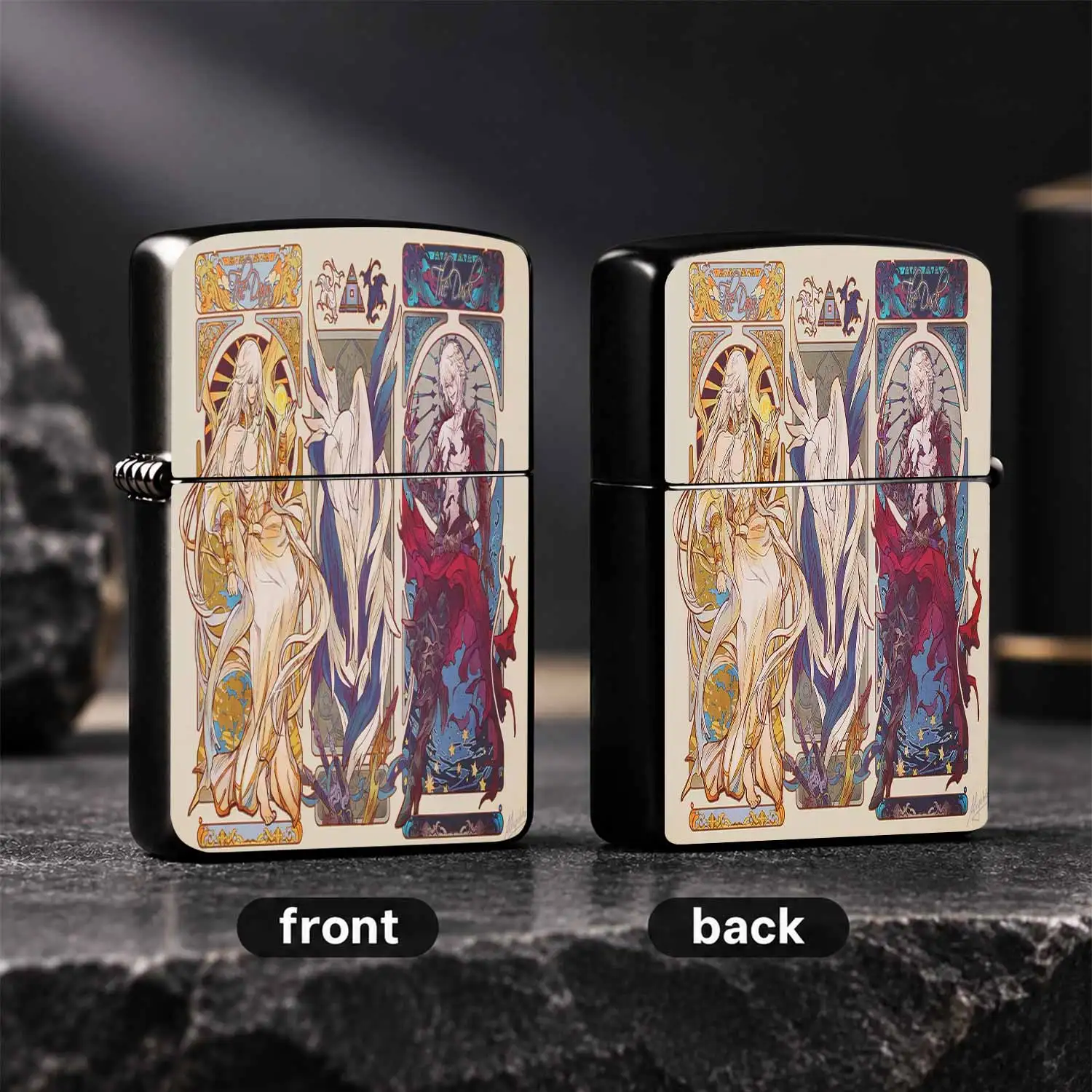 Anime The Dawn The Dusk Twin Characters Art Nouveau Mucha Style Printed  Collectible Trendy Peripheral For Daily Use Desktop Display Festival Gift For Anime Fans A fun and humorous lighter
