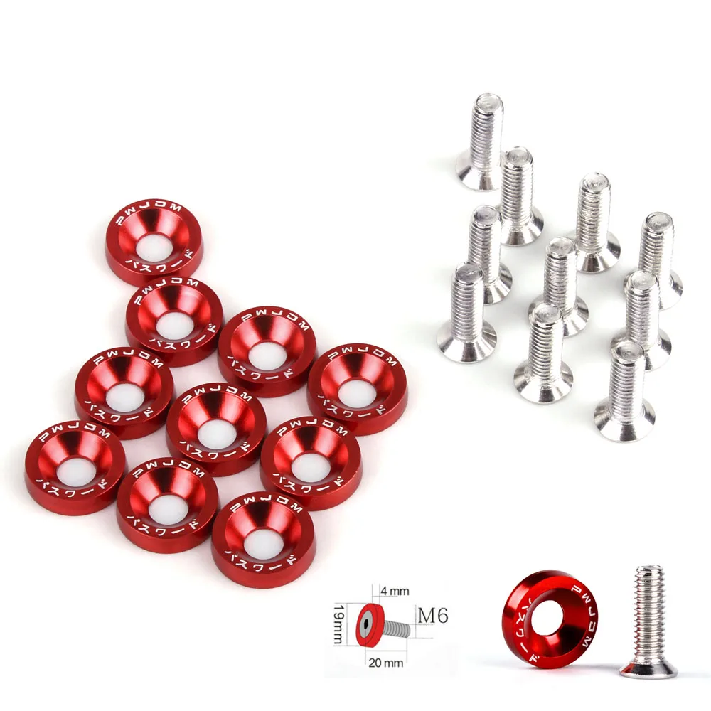 10Pcs M6X20 Car Modified Hex Fasteners Fender Washer JDM Bumper Engine Concave Screws Fender Washer License Car-styling