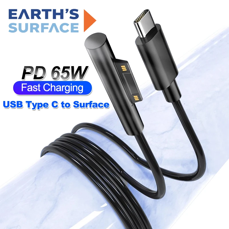 PD 65W Fast Charging 15V3A USB C Power Supply Cable Adapter for Microsoft Surface Pro 8 7 6 5 4 3 Laptop USB C PD Charging Cable
