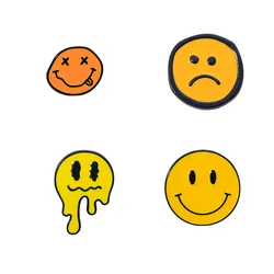 4Pcs Classic Emote Collection Pins Set Yellow Smiling Unhappy Crying Expression Enamel Brooches For Clothes Jewelry